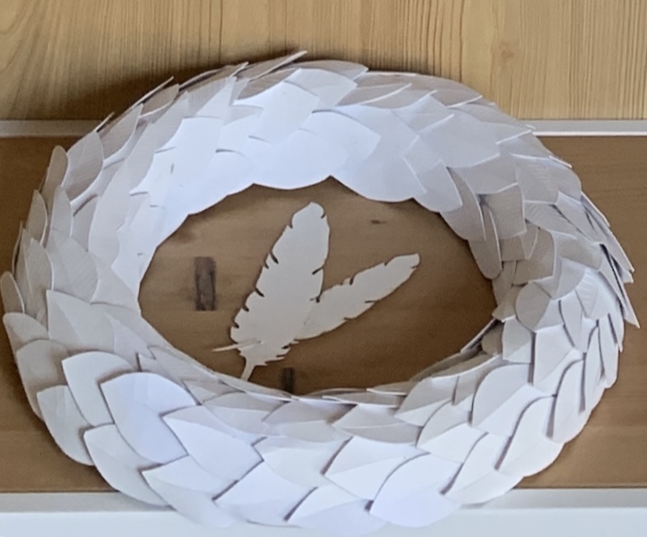 Feather reath in Kerry’s new medium studio